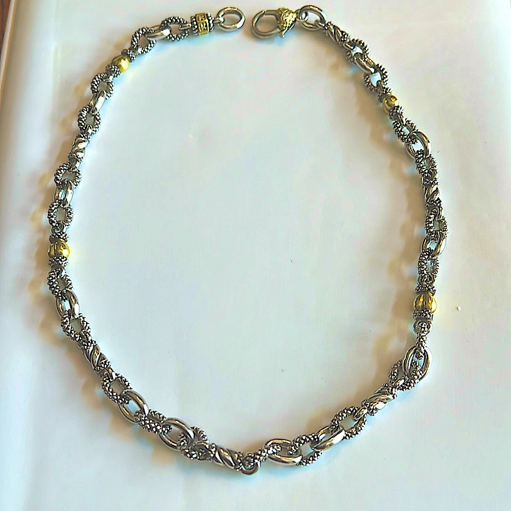AuthenticJudithRipka Heart ChainStamped JR,TWO forVS2 RealDiamonds,18K Gold&.925
